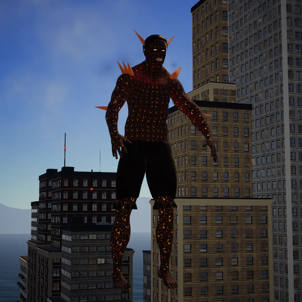 The Brute, a towering giant crushing a car underfoot as the ground shakes