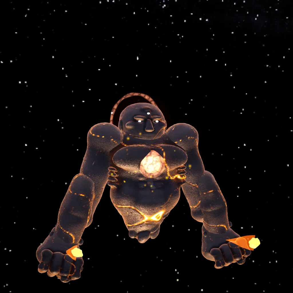 The Ember Archon, a burning stone titan in front of a star