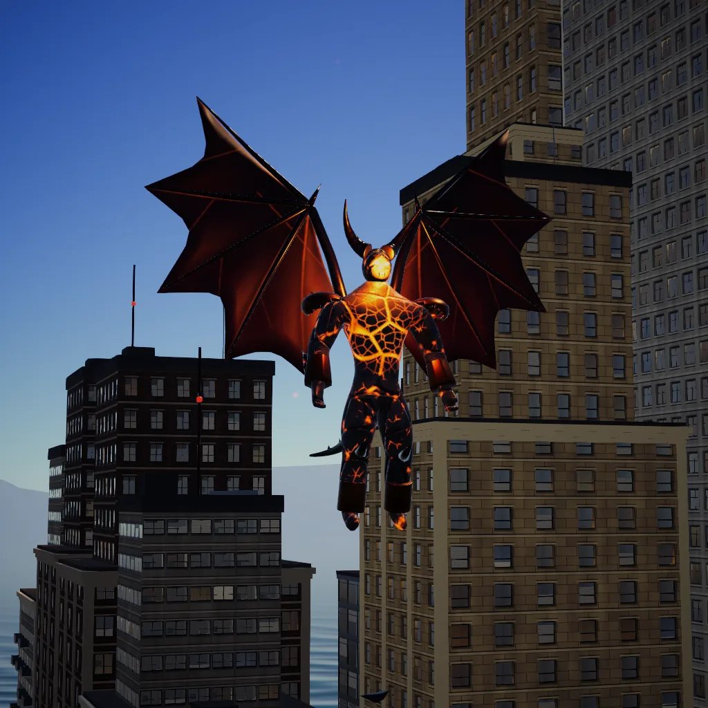 The God Demon, a winged demon god with molten veins and glowing eyes