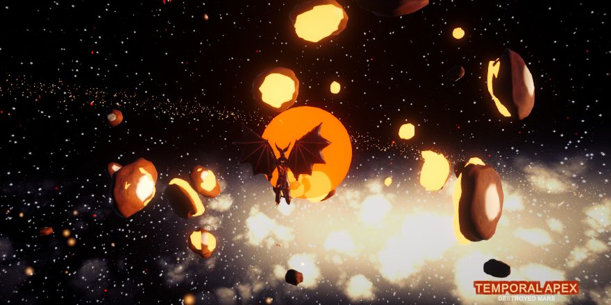 Mars breaking apart into burning fragments